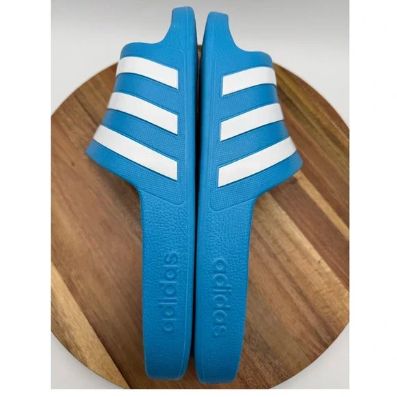 Adidas Sandals MENS 11 WOMEN 12 Adilette Aqua Blue/White Stripes  0241 - Picture 4 of 5